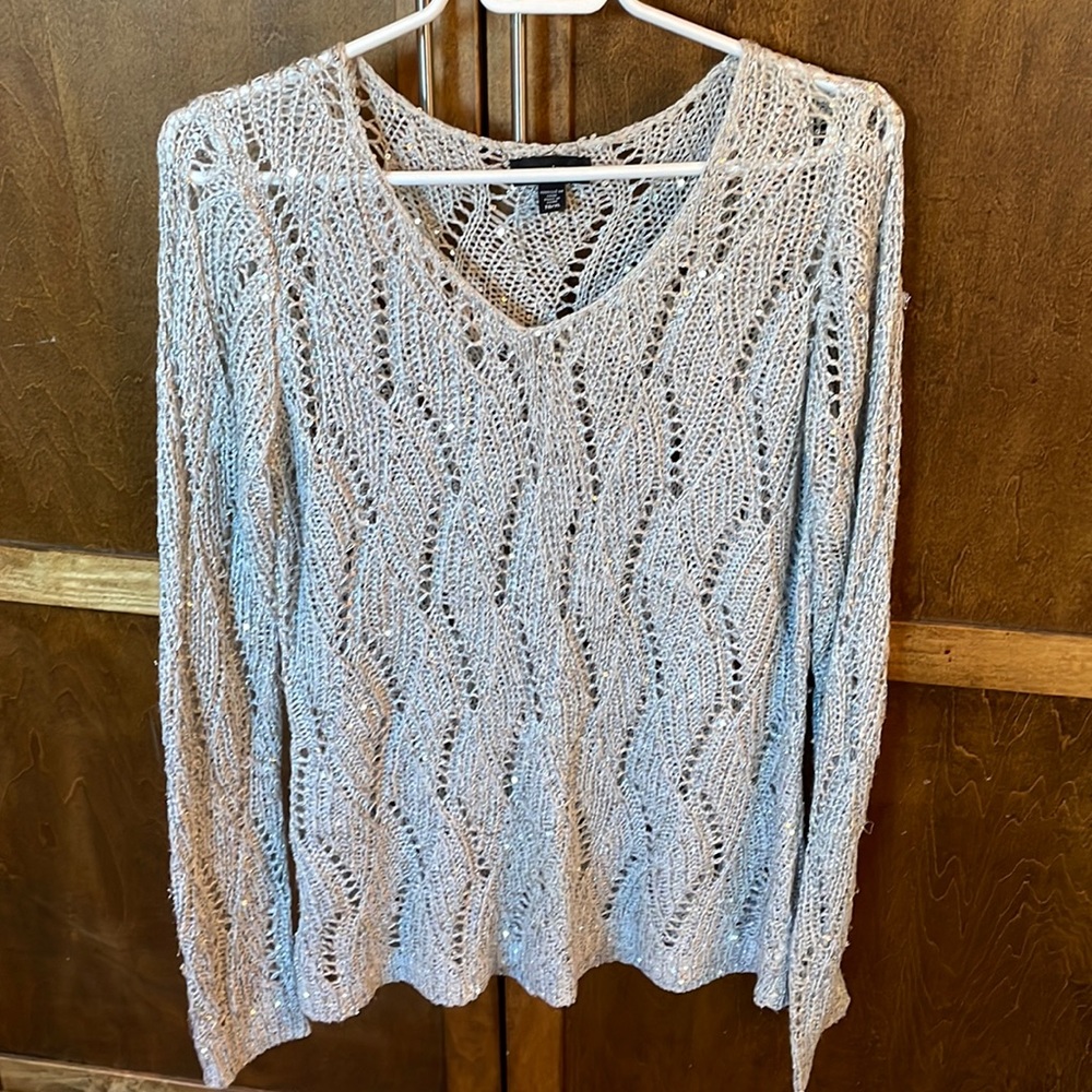 Le Chateau loose knit grey v neck sweater.